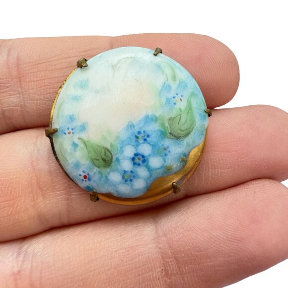 Unbranded Jewelry - Edwardian Brooch Painted Porcelain Flowers Vintage Pin c1900 -1910